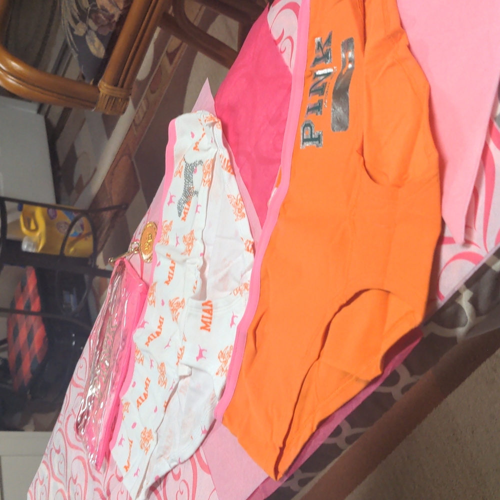 Rare Victoria's secret pink Miami hurricanes underwear pencil case with charm